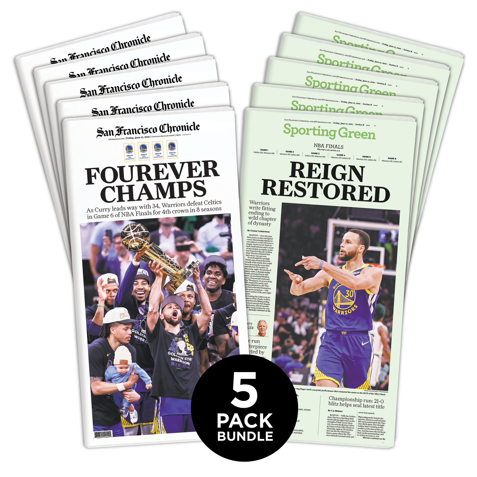 5 PACK BUNDLE- Warriors 2022 NBA FOUREVER CHAMPS Finals Game 6 - 6/17/ -  San Francisco Chronicle online store