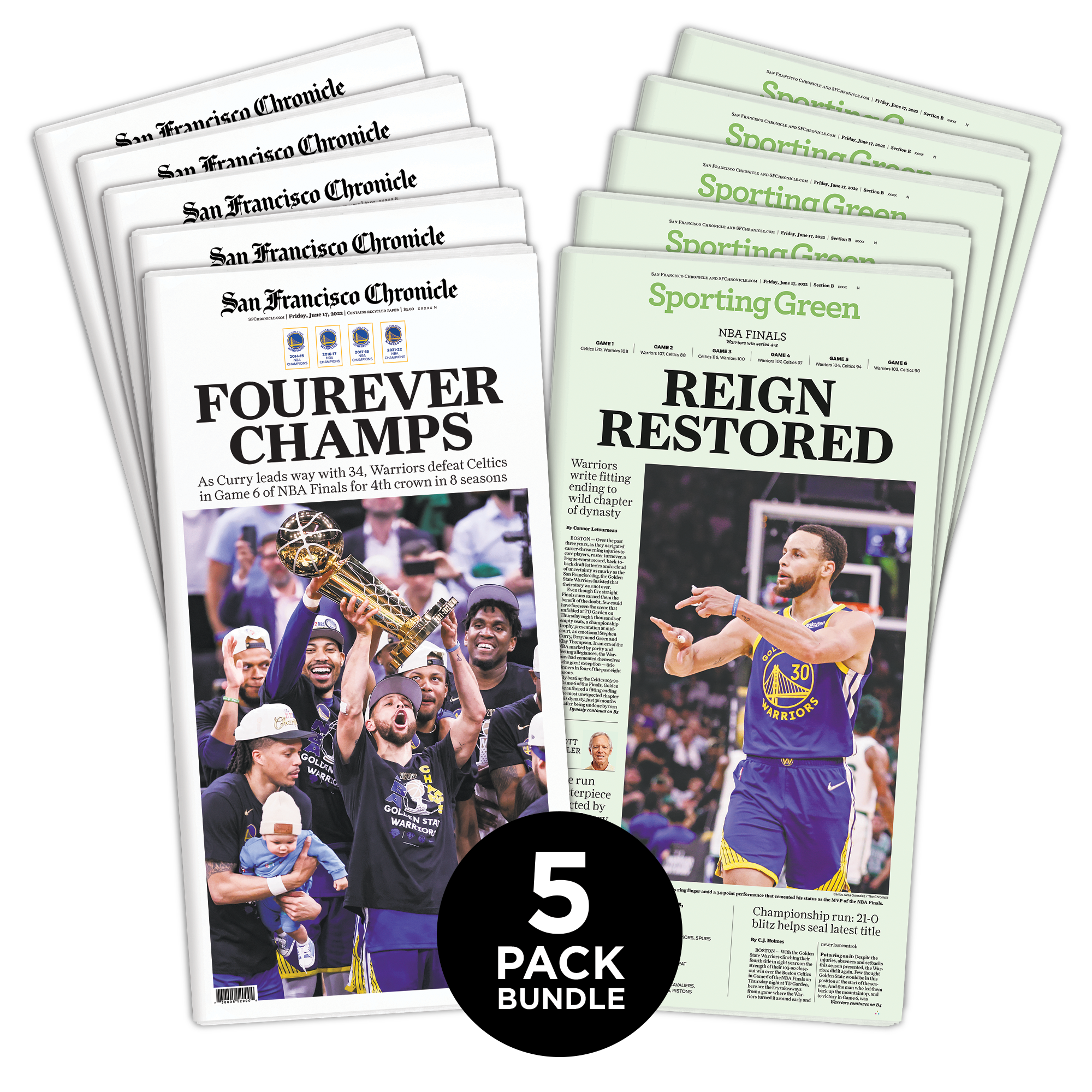 5 PACK BUNDLE Warriors 2022 NBA FOUREVER CHAMPS Finals Game 6 6