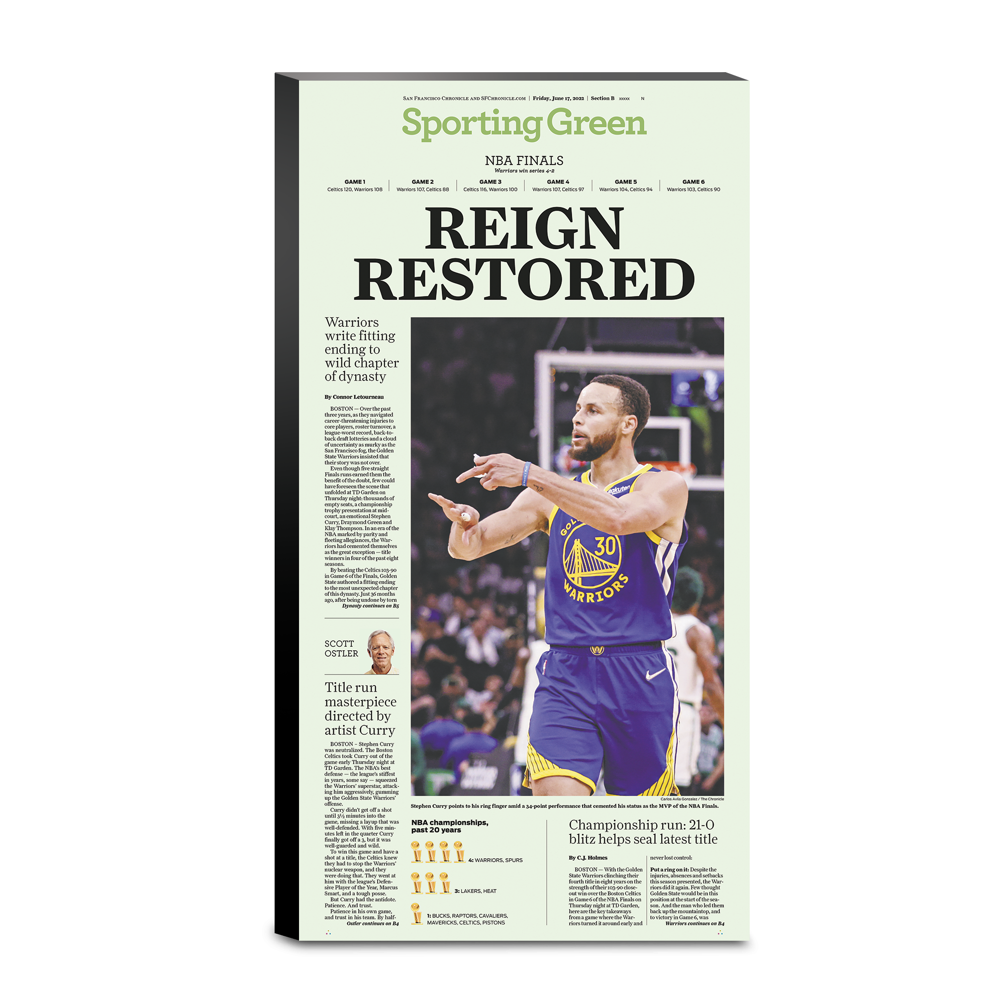 Warriors 2022 NBA REIGN RESTORED Finals Game 6 - 6/17/22 sporting green  cover display